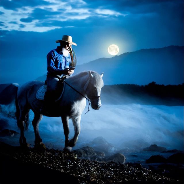 ACOLDAUS artwork: a rider on horseback under a full moon